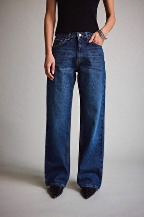 Straight Wide Yüksek Bel Düz Paça Uzun Jean Pantolon