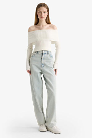 Coool Slim Fit Dar Kesim Açık Omuz Triko Kazak