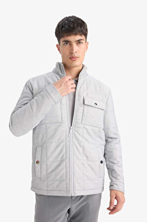 Slim Fit Dar Kesim Dik Yaka Astarlı Fermuarlı Cepli Kışlık Şişme Penye Mont