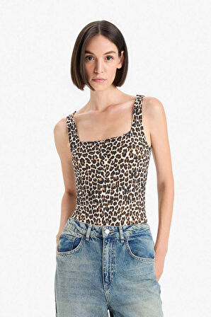 Leopar Desenli Kare Yaka Atlet
