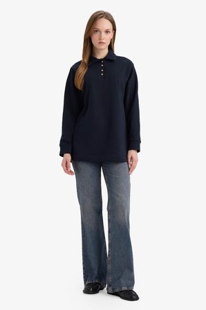 DeFacto Regular Fit Polo Yaka Uzun Kollu Sweatshirt Tunik G6613AX25WNNV173