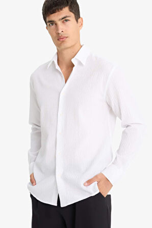 Modern Fit Polo Yaka Krinkıl Uzun Kollu Gömlek