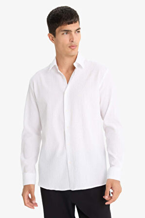 Modern Fit Polo Yaka Krinkıl Uzun Kollu Gömlek