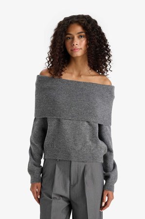 DeFacto Regular Fit Açık Omuz Triko Kazak F3029AX25WNAR153