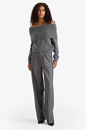 Regular Fit Omuzu Açık Kazak