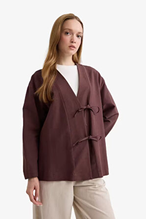 Regular Fit V Yaka Keten Karışımlı Kimono