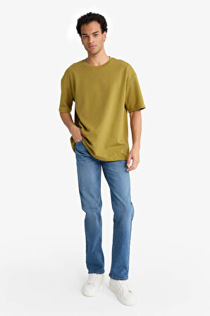 Oversize Geniş Kalıp Bisiklet Yaka Kısa Kollu Tişört