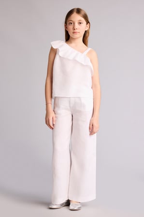 DeFacto %100 Keten Wıde Leg Geniş Paça Beyaz Pantolon Kız Çocuk G8373A826SMWT34