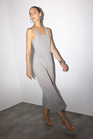 V Yaka Modal Kolsuz Maxi Elbise