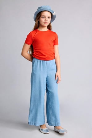 DeFacto Culotte Geniş Paça Açık Mavi Jean Pantolon Kız Çocuk G0252A826SMNM39