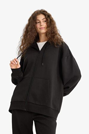 Oversize Geniş Kalıp Kapüşonlu Fermuarlı Sweatshirt