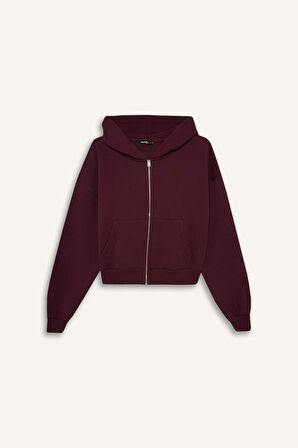 Coool Cropped Fit Kapüşonlu Kalın Fermuarlı Sweatshirt