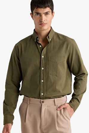 Regular Fit Polo Yaka Gabardin Uzun Kollu Gömlek