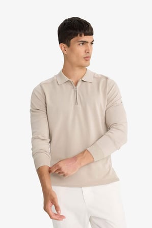 DeFacto Standart Fit Polo Yaka Yarım Fermuarlı Premium Triko Kazak D0621AX25AUBG684