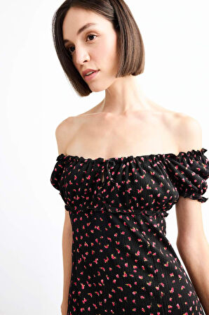 A Kesim Çiçekli Bürümcük Kısa Kollu Elbise