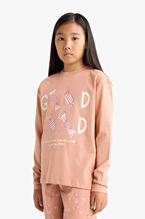 Kız Çocuk Pijama Takımı Baskılı Uzun Kollu Üst Uzun Alt