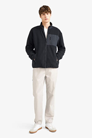 Regular Fit Dik Yaka Fermuarlı Polar Hırka