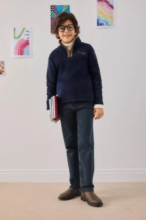 DeFacto Yarım Balıkçı Yaka Fermuarlı Nakışlı İçi Yumuşak Tüylü Polar Sweatshirt Erkek Çocuk G3670A825CWNV256