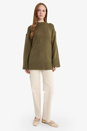 Loose Fit Bisiklet Yaka Triko Tunik