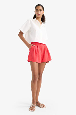 Regular Fit Gömlek Yaka Poplin Kısa Kollu Gömlek