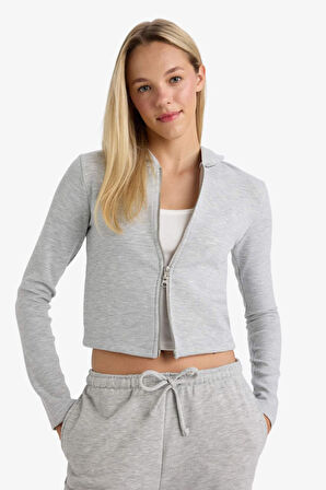 Slim Fit Dar Kesim Kapüşonlu Modal Fermuarlı Sweatshirt