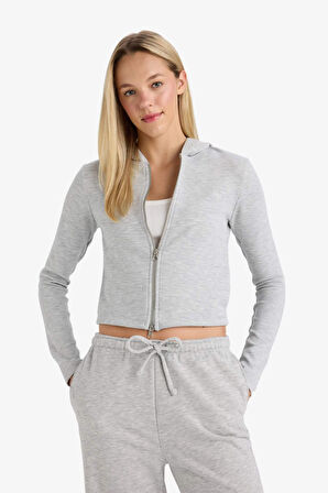 Slim Fit Dar Kesim Kapüşonlu Modal Fermuarlı Sweatshirt