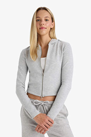 Slim Fit Dar Kesim Kapüşonlu Modal Fermuarlı Sweatshirt