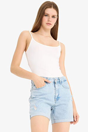 Boyfriend Yüksek Bel Duble Paça Jean Şort