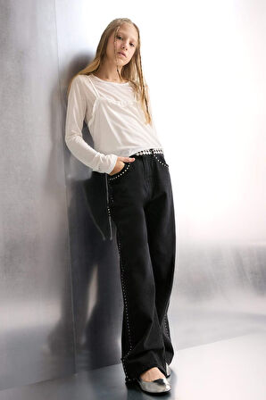 Kız Çocuk Fitted Bisiklet Yaka Uzun Kollu Tişört