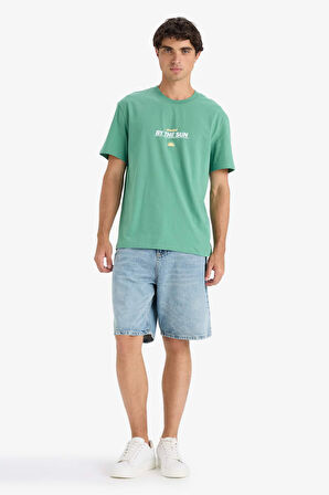 Regular Fit Bisiklet Yaka Baskılı Kısa Kollu Tişört