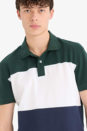DeFacto %100 Pamuk Regular Fit Polo Yaka Bloklu Kısa Kollu Polo Tişört D7940AX25SPGN245