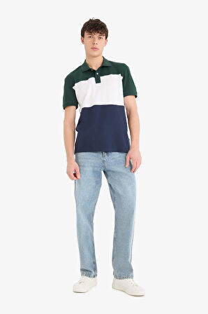DeFacto %100 Pamuk Regular Fit Polo Yaka Bloklu Kısa Kollu Polo Tişört D7940AX25SPGN245