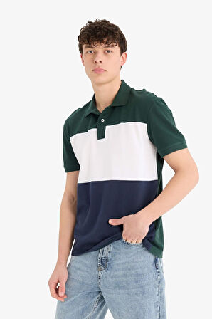 DeFacto %100 Pamuk Regular Fit Polo Yaka Bloklu Kısa Kollu Polo Tişört D7940AX25SPGN245