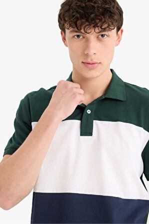 DeFacto %100 Pamuk Regular Fit Polo Yaka Bloklu Kısa Kollu Polo Tişört D7940AX25SPGN245