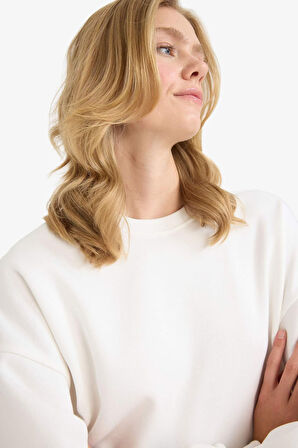 Oversize Geniş Kalıp Bisiklet Yaka Basic Düz Kalın Sweatshirt