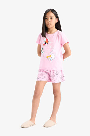 Kız Çocuk PowerPuff Girls Pijama Takımı Kısa Kollu Üst Şort