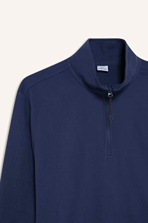 DeFactoFit Standart Fit Dik Yaka Yarım Fermuarlı Polar Sporcu Sweatshirt