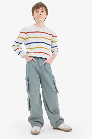 Erkek Çocuk Çizgili Bisiklet Yaka Triko Kazak