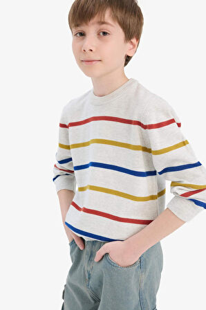 Erkek Çocuk Çizgili Bisiklet Yaka Triko Kazak
