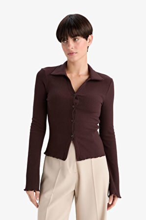 Fitted Polo Yaka Fitilli Kaşkorse Hırka