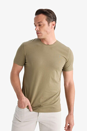 Slim Fit Dar Kesim Bisiklet Yaka Esnek Kumaş Kısa Kollu Tişört