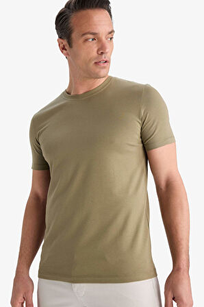 Slim Fit Dar Kesim Bisiklet Yaka Esnek Kumaş Kısa Kollu Tişört