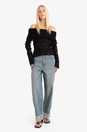 DeFacto Slim Fit Dar Kesim Açık Omuz Kazak G1333AX25WNBK27