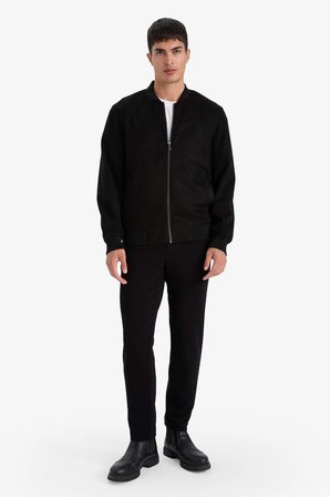 DeFacto Slim Fit Süet Kolej Yaka Fermuarlı Çift Cepli Mevsimlik Bomber Mont Ceket A3866AX26SPBK27