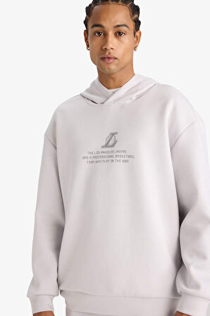 DeFactoFit NBA Los Angeles Lakers Boxy Fit Kapüşonlu Skuba Dalgıç Kumaş Sweatshirt