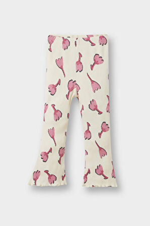 Kız Bebek 2'li Takım Çiçekli Fitilli Kaşkorse Sweatshirt İspanyol Paça Tayt