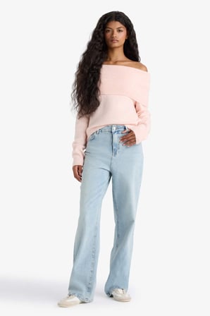 DeFacto Regular Fit Açık Omuz Triko Kazak F3029AX25WNPN41