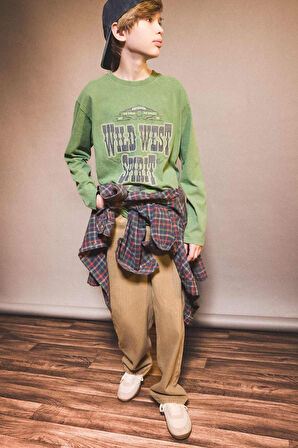 Erkek Çocuk Bisiklet Yaka Baskılı Uzun Kollu Tişört