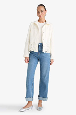 Regular Fit Gömlek Yaka Gabardin Brode Ceket