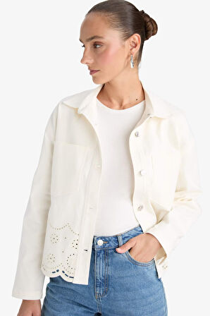 Regular Fit Gömlek Yaka Gabardin Brode Ceket